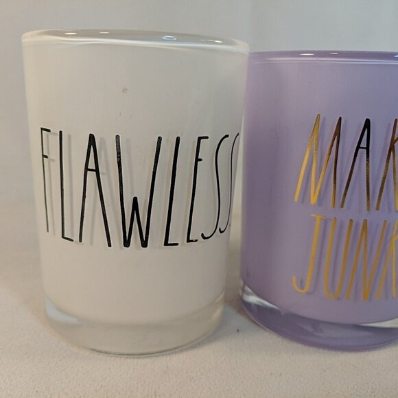 Rae Dunn 3 Set Makeup Junkie Brushes Glass Cup Holders Flawless White Purple - Picture 2 of 15